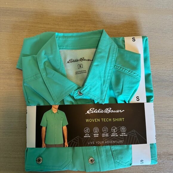 Eddie Bauer Woven Tech Shirt Green - Picture 1 of 2